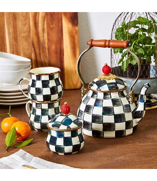 MACKENZIE CHILDS Courtly Check Enamel 2-Quart Tea Kettle