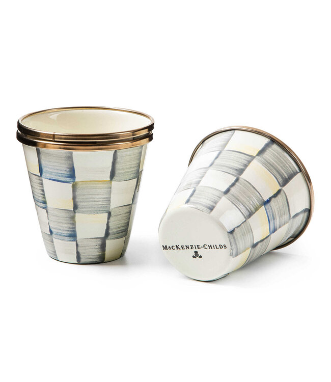 MACKENZIE CHILDS Sterling Check Enamel Herb Pot - Sold Individually