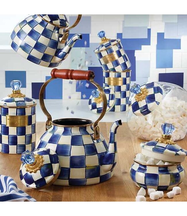 MACKENZIE CHILDS Royal Check Enamel Squashed Pot