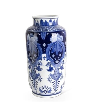 15.5 Inch Ceramic Royal Blue & White Tall Vase