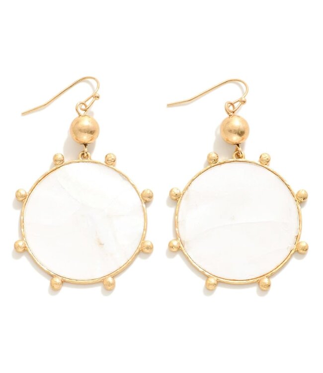 Pearlescent Circle Drop Earrings - White