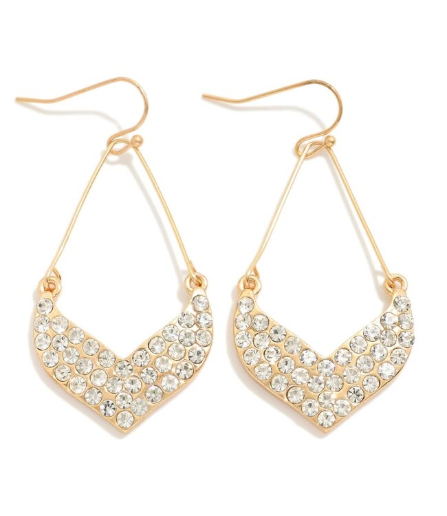 Rhinestone Studded Chevron Teardrop Earrings