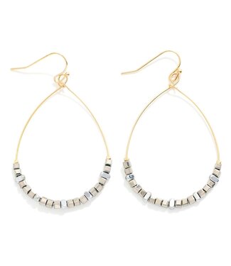 Metallic Faceted Square Beaded Earrings - Silver