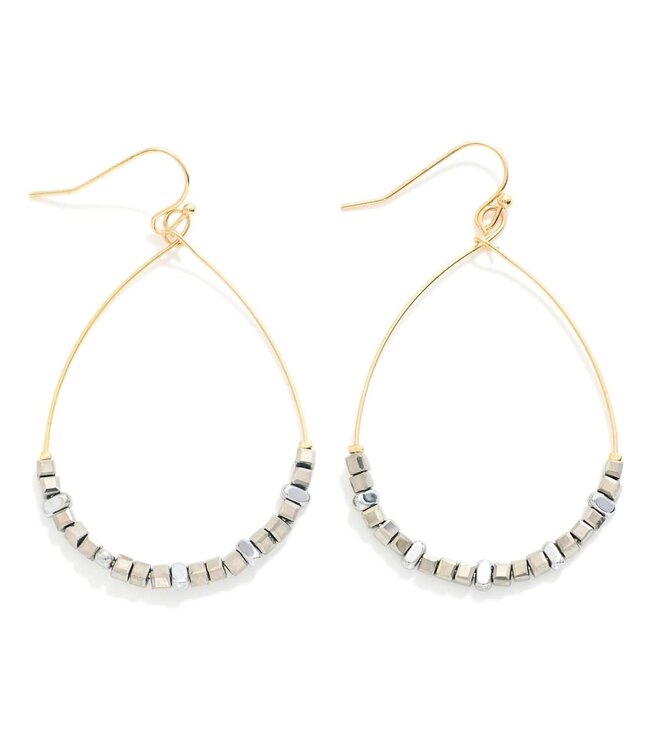 Metallic Faceted Square Beaded Earrings - Silver