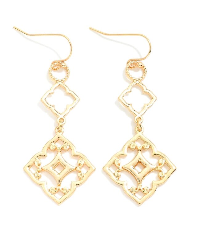 Linked Metal Filigree Clover Drop Earrings
