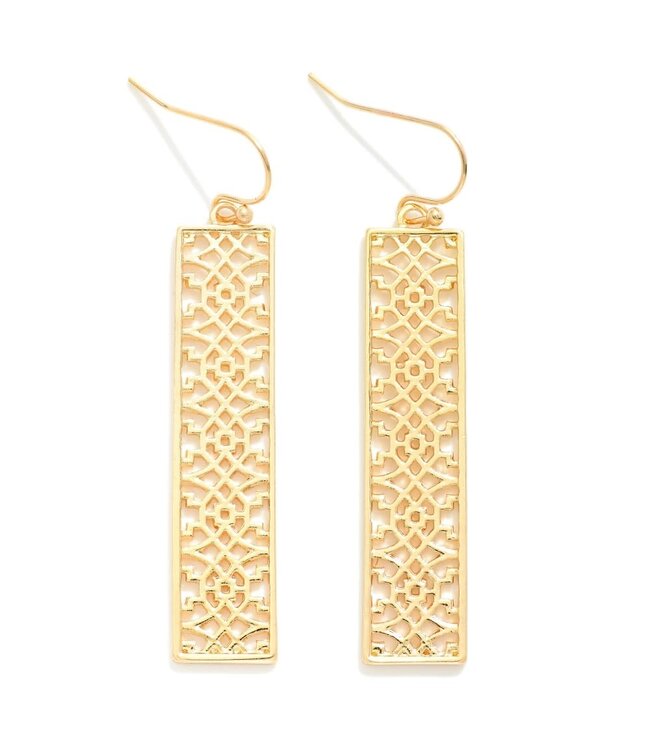 Metal Filigree Bar Drop Earrings - Gold