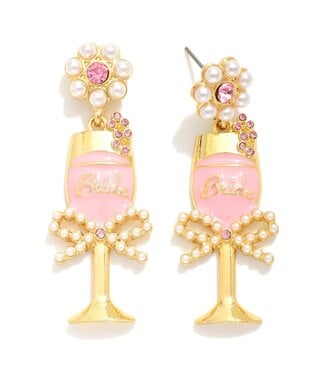 Metal "Bride" Cocktail Post Drop Earrings