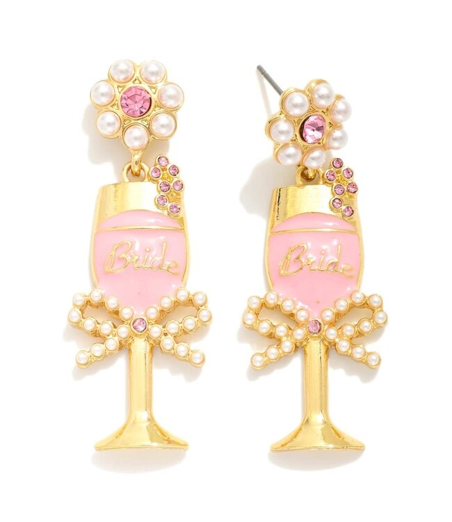 Metal "Bride" Cocktail Post Drop Earrings