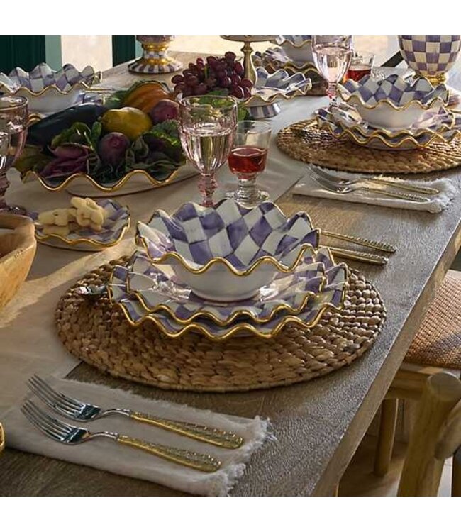 MACKENZIE CHILDS Plum Check Ceramic Fluted Breakfast Bowl