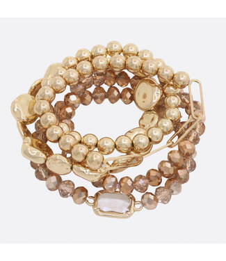 Rectangle Charm Beaded Bracelet Set - Gold