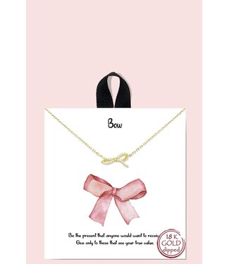 Ribbon Bow Necklace - Gold Crystal