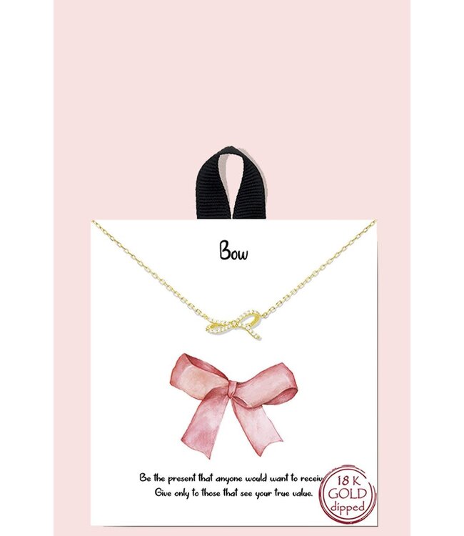 Ribbon Bow Necklace - Gold Crystal