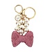 Rhinestone Ribbon Pearl Keychain