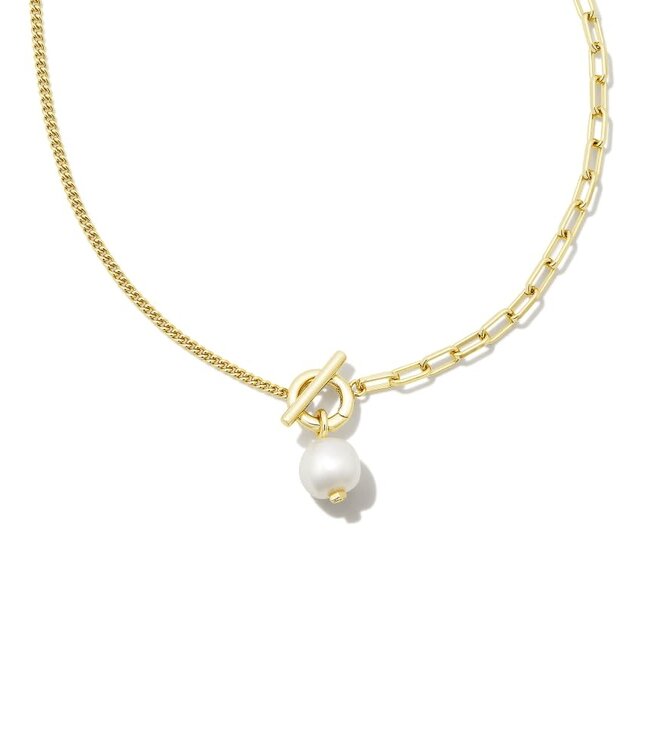 KENDRA SCOTT Leighton Pearl Chain Necklace Gold White Pearl