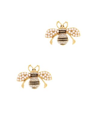 Bee With Pearl Stud Earring