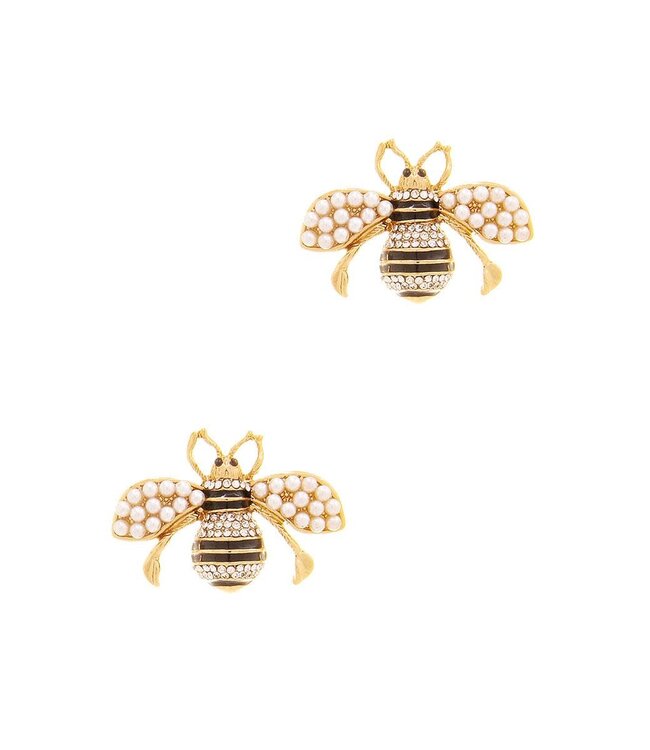 Bee With Pearl Stud Earring