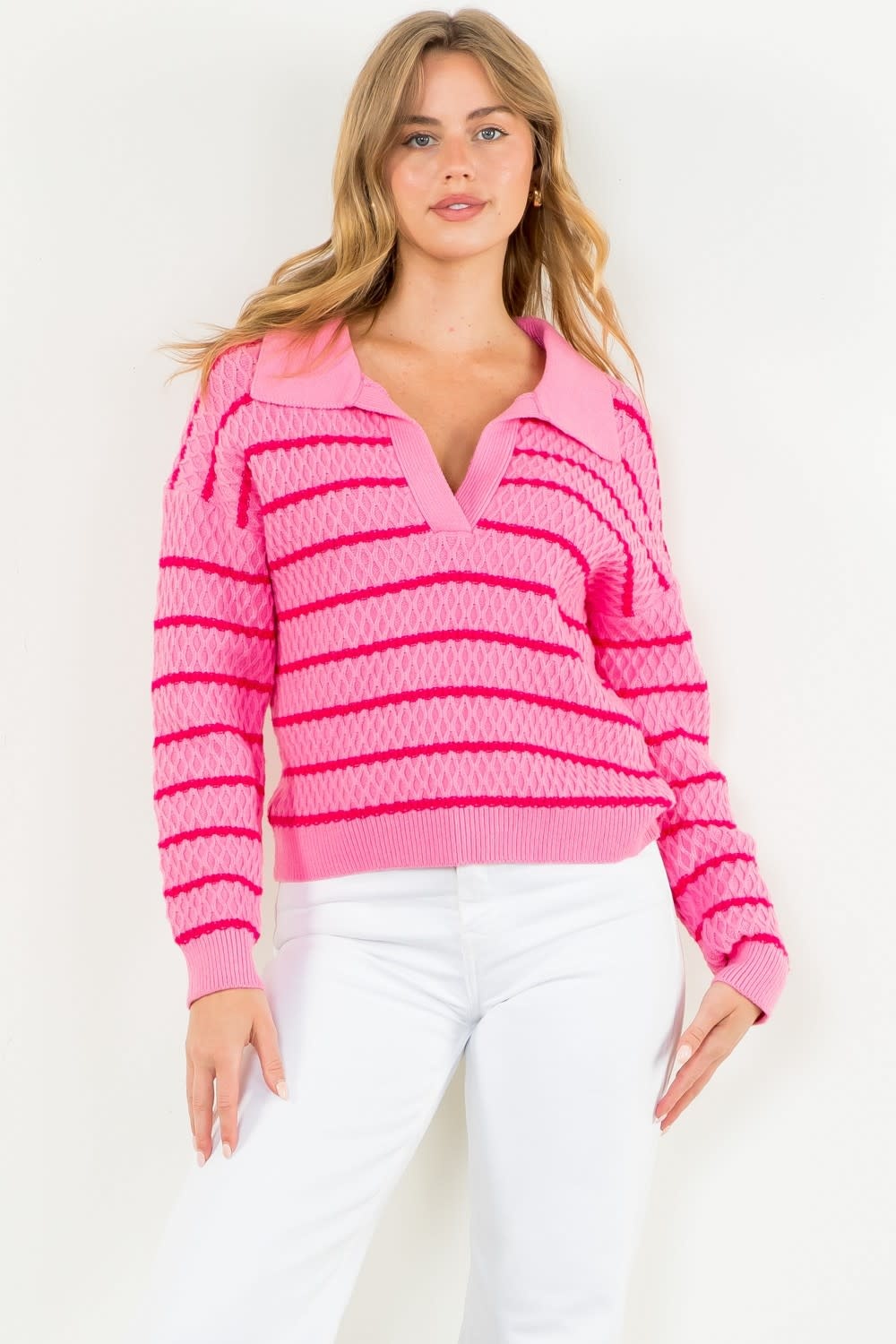 ADORA Horizontal Stripes Knit Textured Sweater