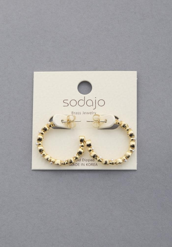 Sodajo Pearl Crystal Edge Open Hoop Earring