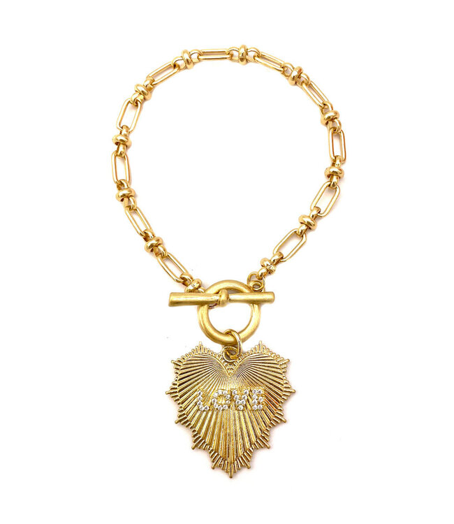 Heart Love Toggle Clasp Metal Bracelet