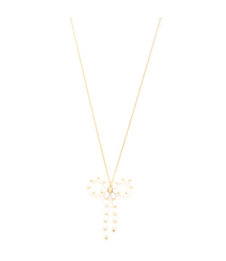 Pearl Bow Pendant Necklace - Gold White