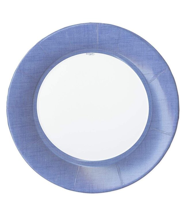 Linen Border Paper Dinner Plates - Blue II