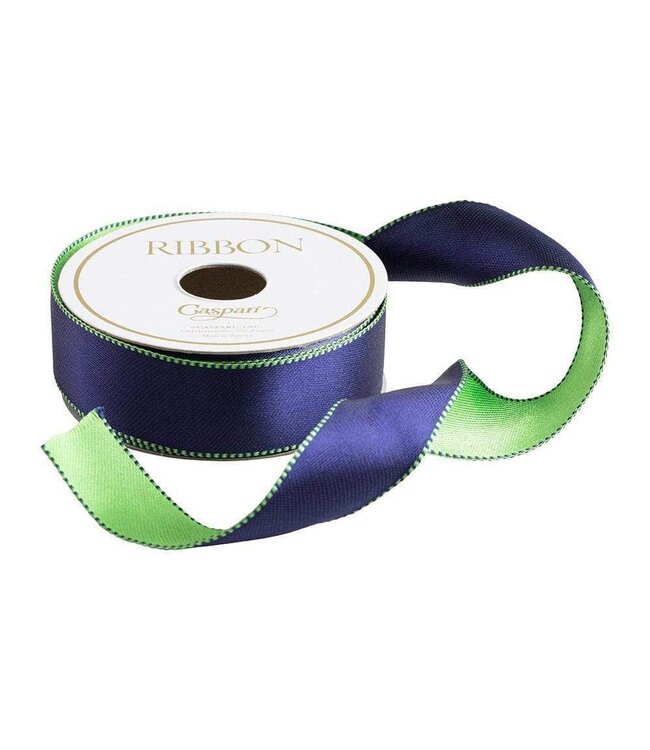 Satin Navy & Green Reversible Ribbon