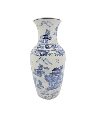 18" Blue & White Chinoiserie Ceramic Table Vase