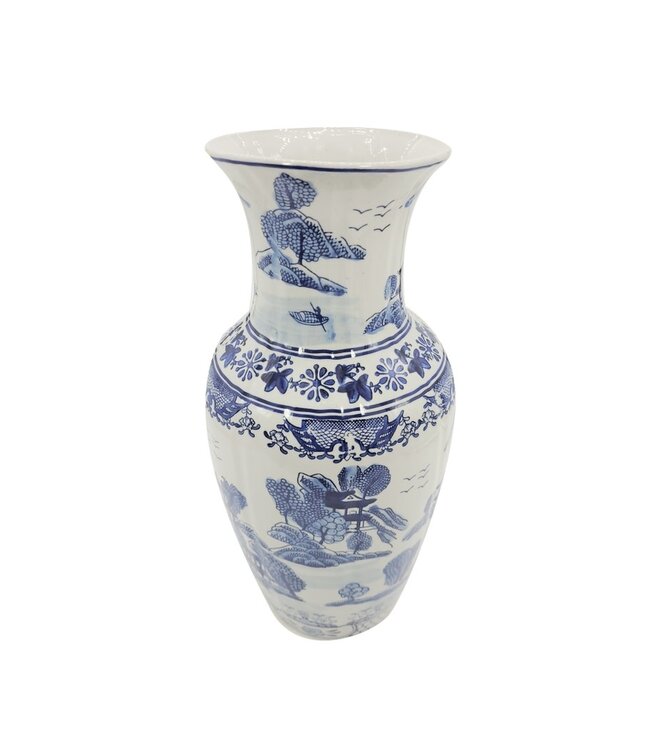 18" Blue & White Chinoiserie Ceramic Table Vase