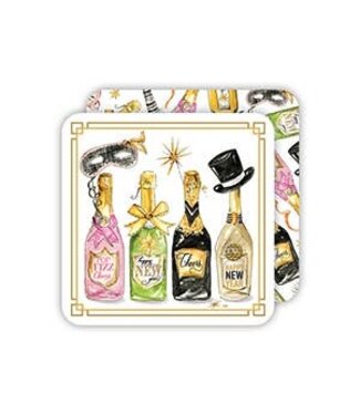 ROSANNE BECK COLLECTIONS Square Coaster-Handpainted New Year Bottles