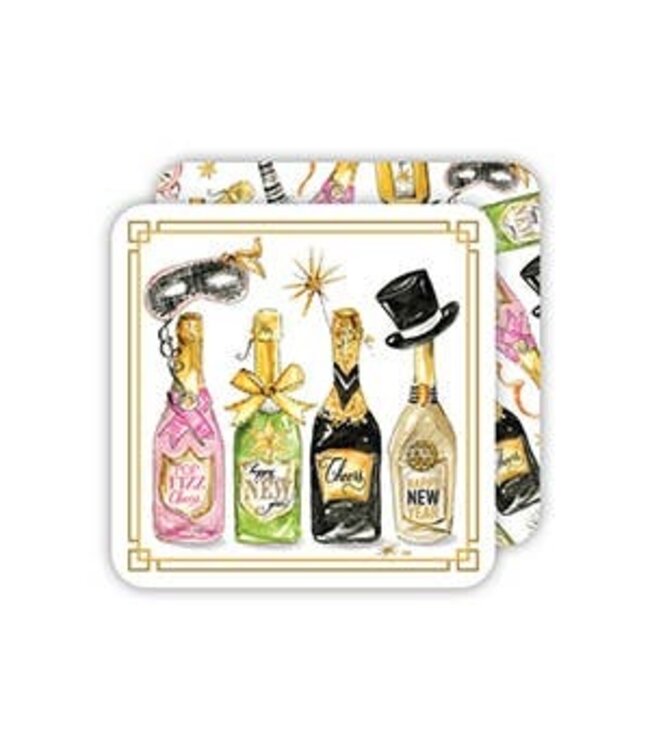 ROSANNE BECK COLLECTIONS Square Coaster-Handpainted New Year Bottles