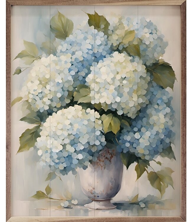 Hydrangeas in White Vase