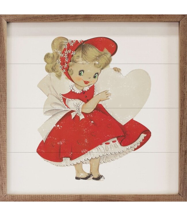 Vintage Valentine Girl with Heart