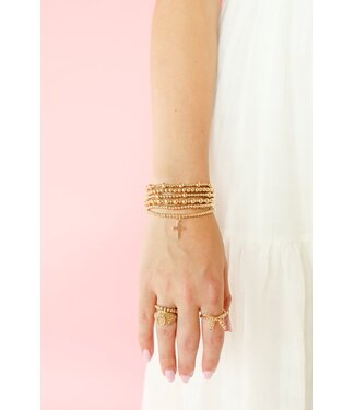 BEADED BLONDES Cross Gold Charm Bracelet