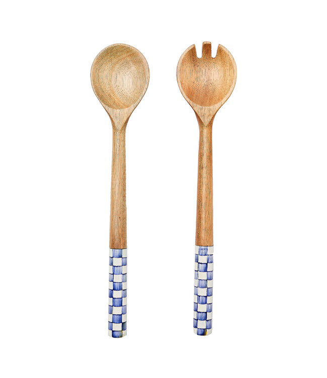 MACKENZIE CHILDS Royal Check Wood Salad Servers