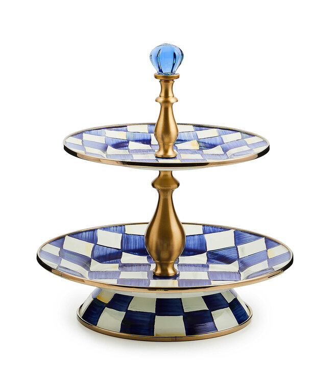 MACKENZIE CHILDS Royal Check Two Tier Sweet Stand