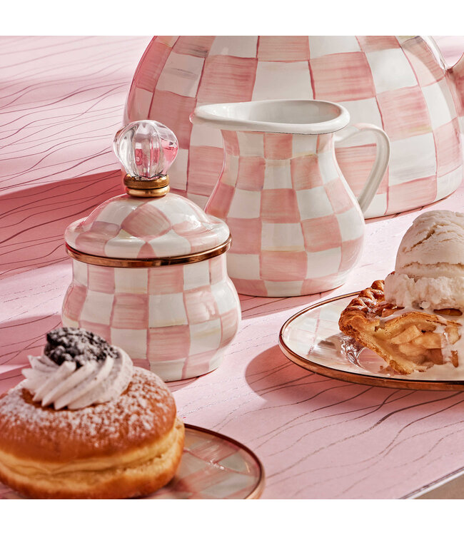 MACKENZIE CHILDS Rosy Check Lidded Sugar Bowl