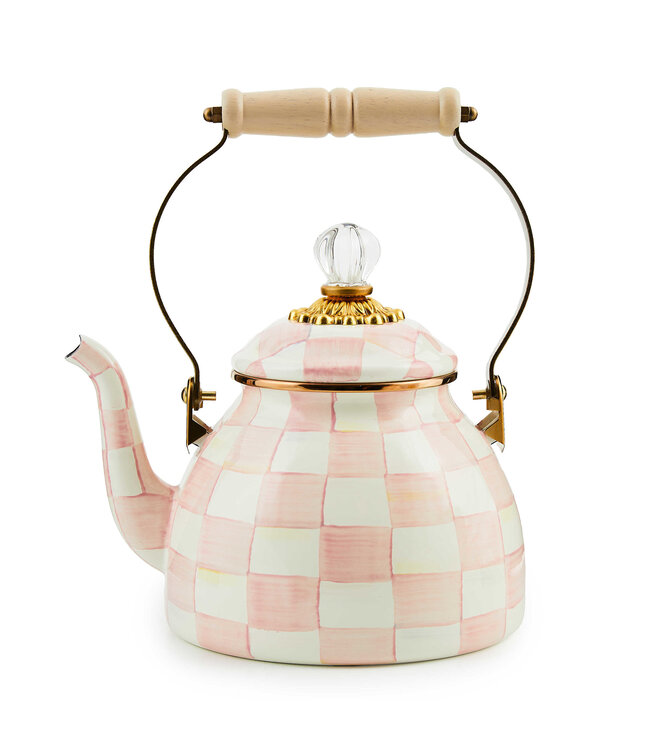 MACKENZIE CHILDS Rosy Check Enamel Tea Kettle - 2 Quart