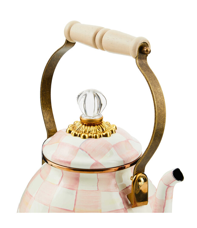 MACKENZIE CHILDS Rosy Check Enamel Tea Kettle - 2 Quart