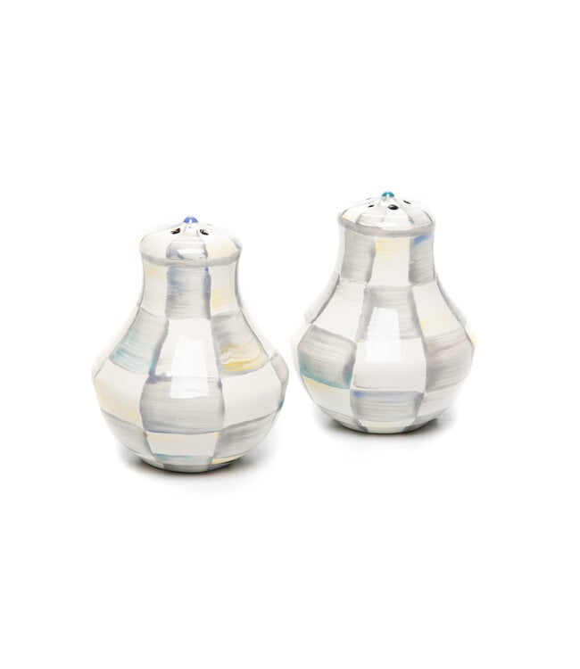 MACKENZIE CHILDS Sterling Check Enamel Salt & Pepper Shakers