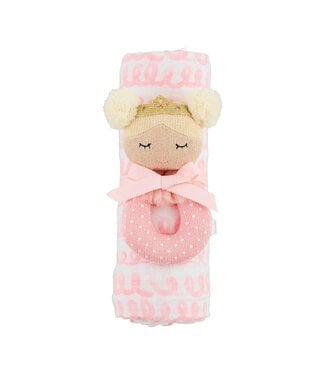 Pink Swirl Swaddle & Rattle Set
