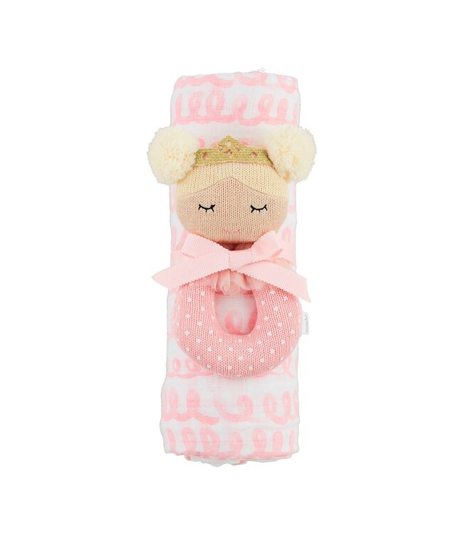 Pink Swirl Swaddle & Rattle Set