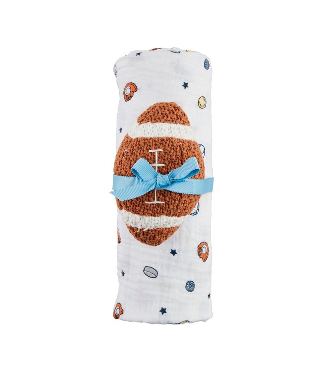 Sports Swaddle & Football Rattle Set