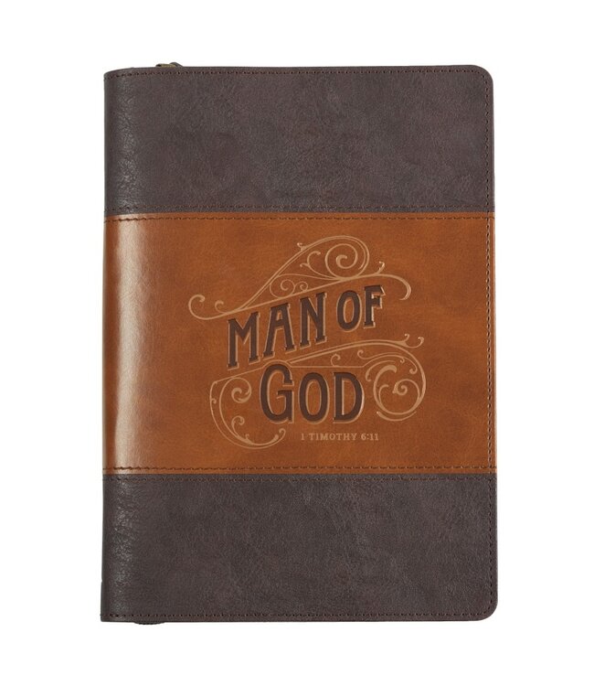 Journal Classic Zip Brown Two-Tone Man of God 1 Tim. 6:11