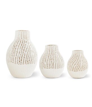 White Ceramic Basket Weave Vase