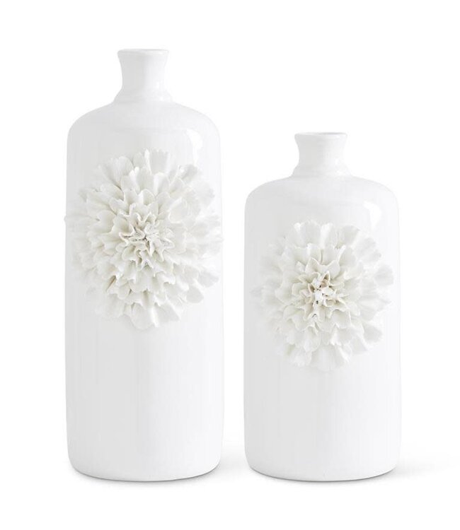 White Ceramic Bottles With White Carnations