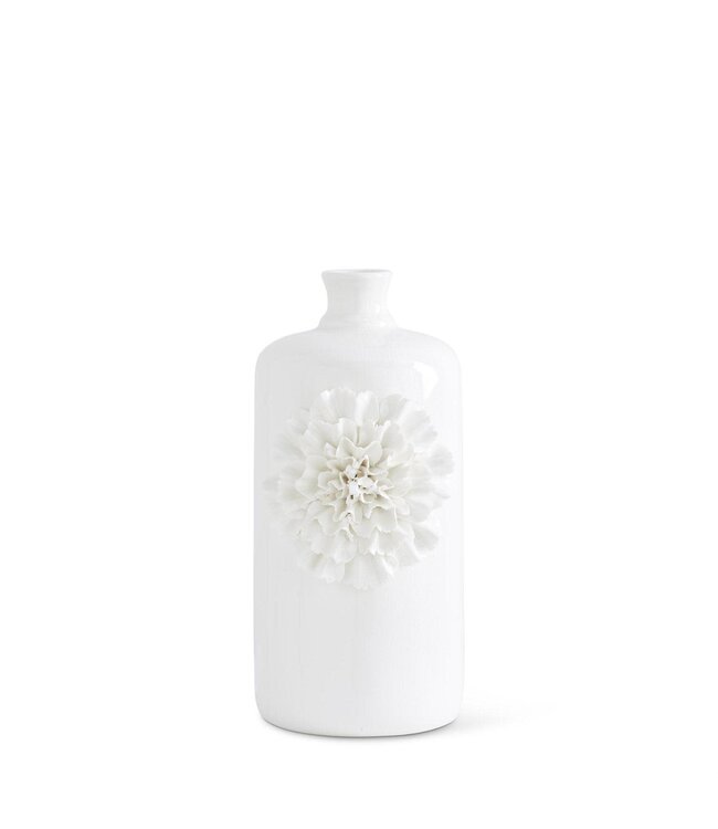 White Ceramic Bottles With White Carnations