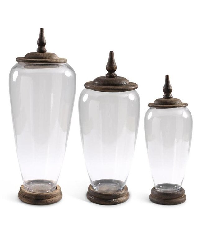 Glass Jars with Wood Base and Lids