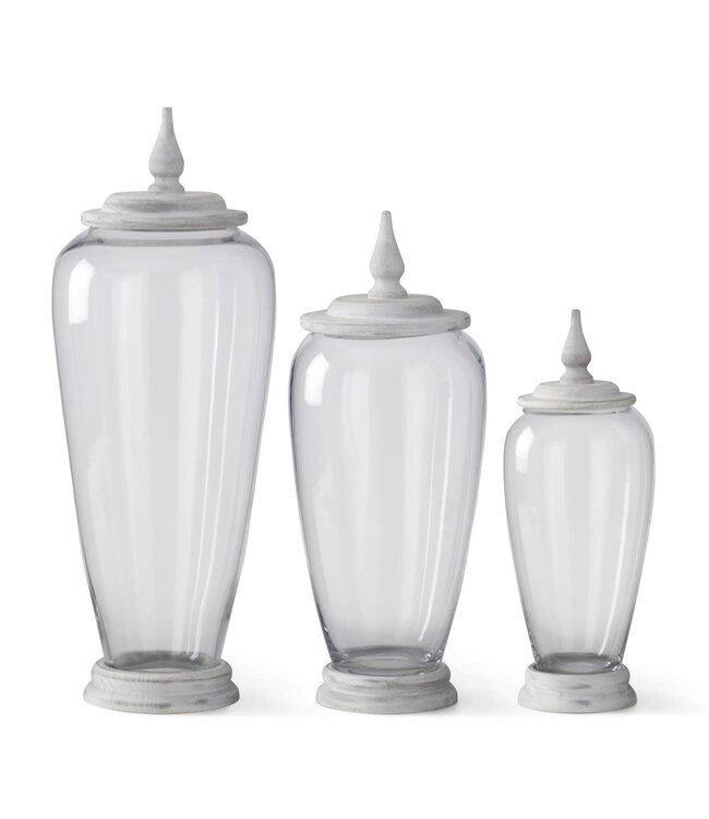Glass Jars with White Wood Base and Lids