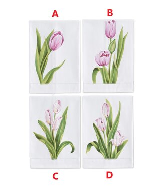 Pink Tulip Handpainted Cotton Guest Towel