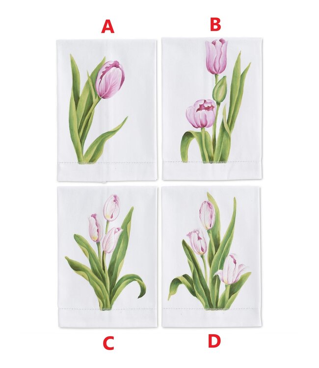 Pink Tulip Handpainted Cotton Guest Towel